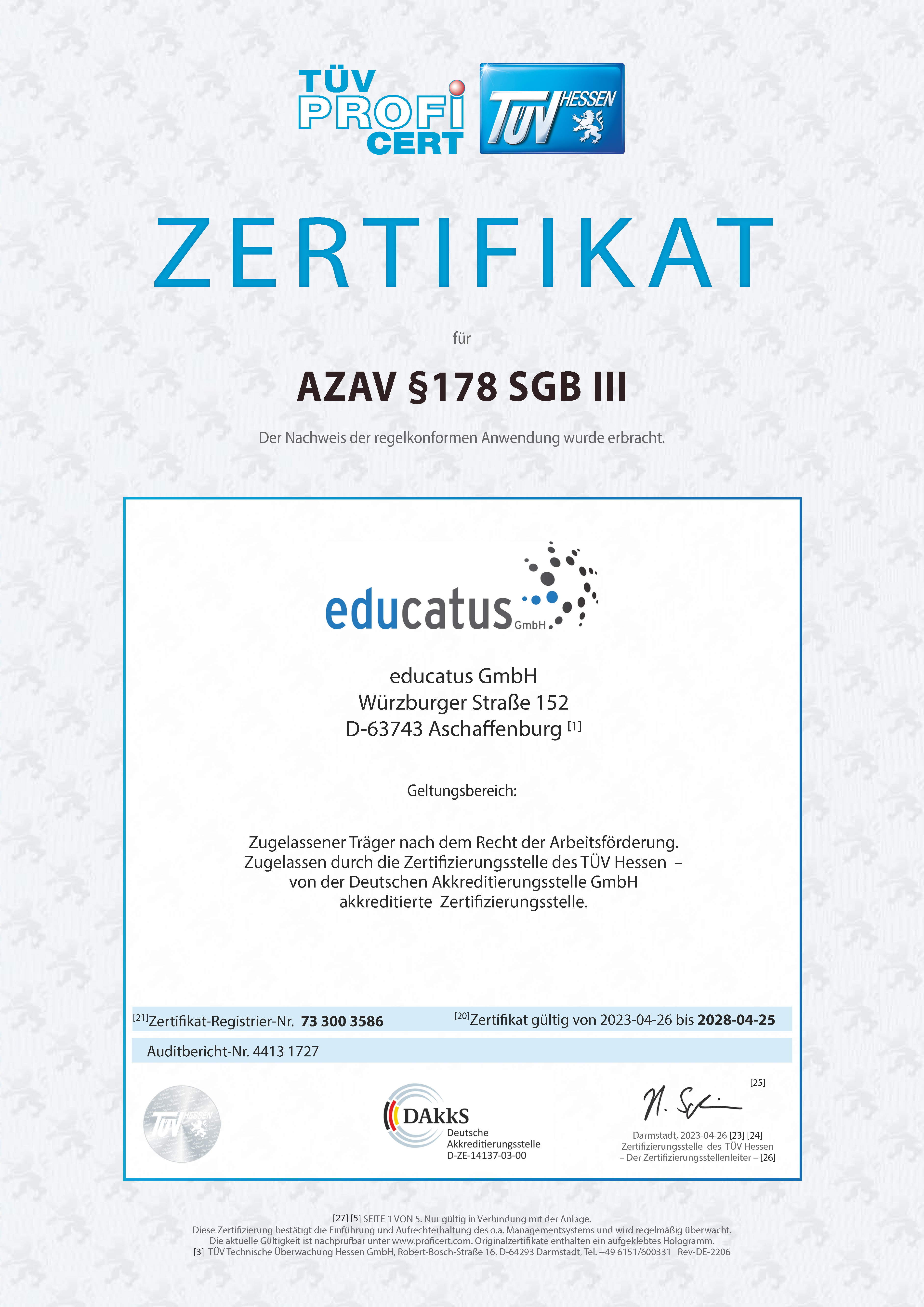 educatus GmbH - Zertifikat TÜV Trägerzulassung